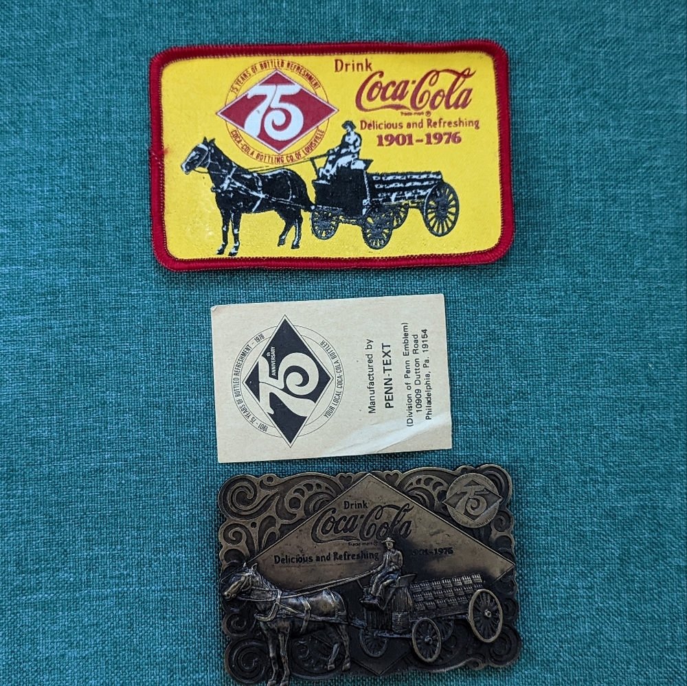 75th Anniversary Coco-Cola Belt Buckle and Patch Set